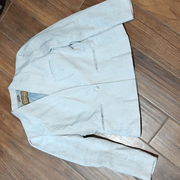 Vintage Haberdasher 11 blue grey blazer suit skirt set linen - Picture 2 of 4